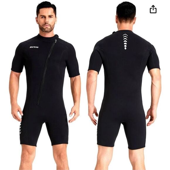 ZCCO Mens Shorty Wetsuits 3mm Neoprene Front Zipper Diving Suit - Picture 1 of 5